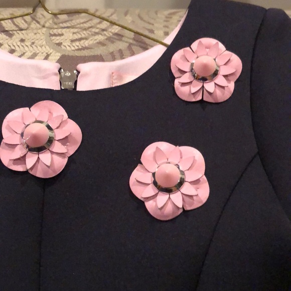 Zoe LTD scuba navy dress with 3D flowers